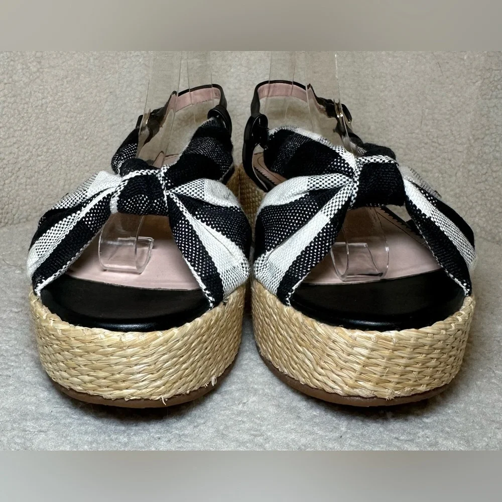 Kate Spade Betsy platform flat sandal black white gingham preppy espadrille cute